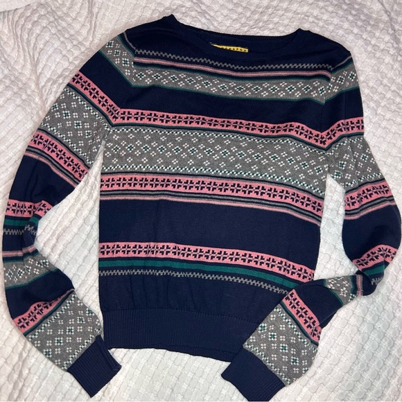Prince & Fox Fair Isle Sweater | Navy Pink Gray | Size M - Picture 2 of 8